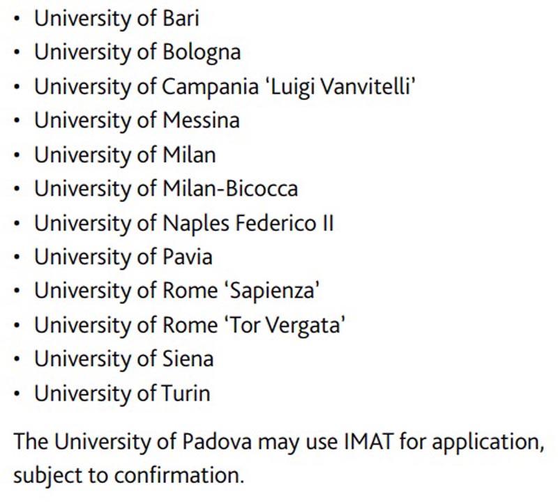 دانشگاه های پذیرنده آیمت ایتالیا